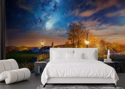 scenario of a small town street at night background ai art	 Wall mural