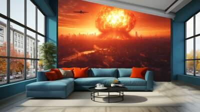 Fury Above the Flames Wings of Destruction and Chaos Wall mural