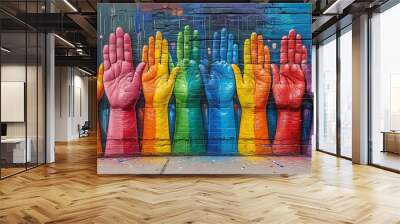 mural with colorful painted hands as a sign of support for the lgbt Wall mural