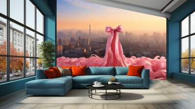 pink ribbons of breast cancer background a city mexico latin merica Wall mural