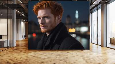 Portrait of a beautiful male red-haired model, a ginger model with a face of beauty and red hair Wall mural