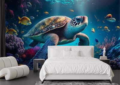 sea turtle swimming Wall mural