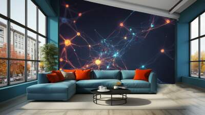 Vibrant abstract network of lights offering a futuristic feel. Abstract neural network concept with glowing nodes and connections detailed Wall mural