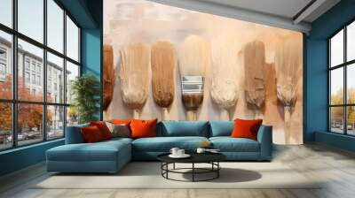 set of brushes, brushes with neutral color paint, brush neutral color, wall art design brush neutral colors Wall mural