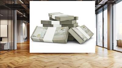 3d rendering of Stack of Syrian pound notes. bundles of Syrian currency notes isolated on white background Wall mural