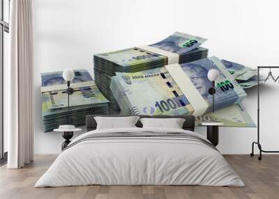 3D Stack of South african rand notes on white background Wall mural