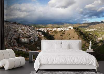 Panoramic view of the Andalusian white town of Alora in spring, seen from the castle Wall mural