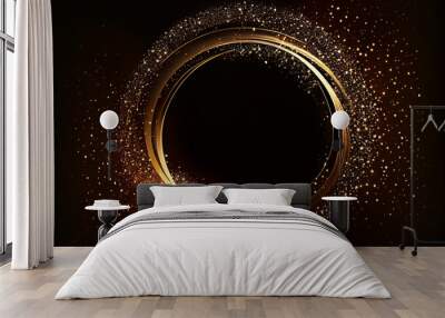 beautiful abstract effect, circle frame sparkle gold light in black background Wall mural