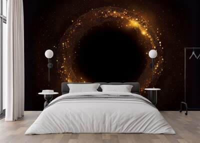 beautiful abstract effect, gold sparkle light circle frame in black background Wall mural