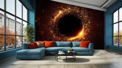 beautiful abstract effect, orange sparkle light circle frame in black background Wall mural