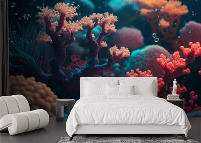 Beautiful Corals colorful, Close up view of coral reef, Wallpaper graphic design  background Wall mural