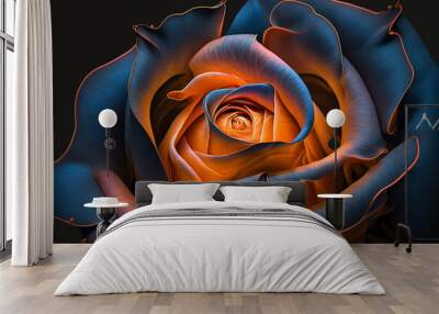 Beautiful Realistic Blue and Orange Rose, closeup view, art graphic wallpaper background Wall mural