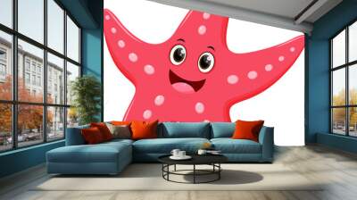 Cartoon pink starfish isolated on white background Wall mural