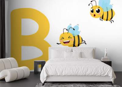 Cute font alphabet B for bumble bee cartoon characters Wall mural