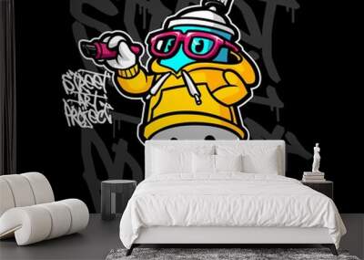 Spray graffiti cartoon character, for T shirt and other graphic Wall mural