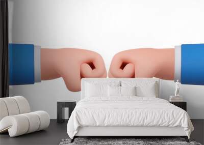 3d cartoon hand and partner giving fist bump hand, Wall mural