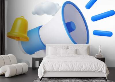 3D Cartoon Megaphone with Bell notification. Wall mural