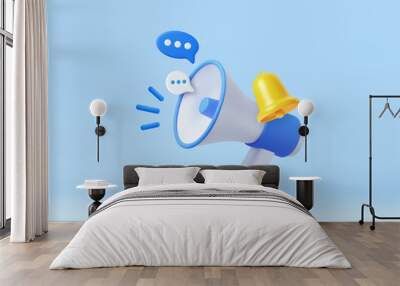 3D Cartoon Megaphone with Bell notification. Wall mural