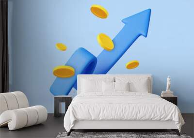 3d growth stock chart with coins investing icon, Uptrend stock market graph Wall mural