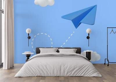 3d paper airplane with clouds Wall mural