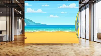 Cartoon summer beach. Wall mural