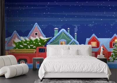 Christmas card design of car with tree on the top Wall mural