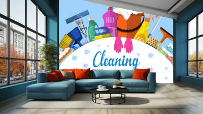 Cleaning service flat illustration Wall mural