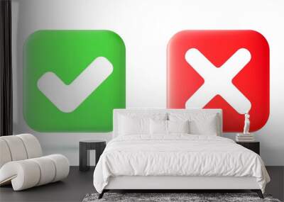 Green tick check mark and cross mark symbols Wall mural