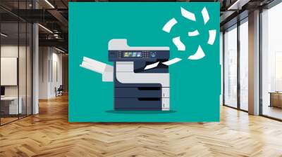 Professional office copier, multifunction printer printing paper documents. Printer and copier machine for office work. Vector illustration in flat style Wall mural