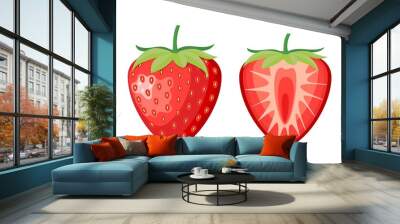 red berry strawberry and a half of strawberry isolated on white background. vector illustration in f Wall mural