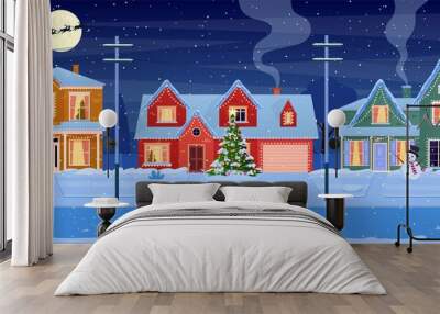 Residential houses with christmas decoration Wall mural