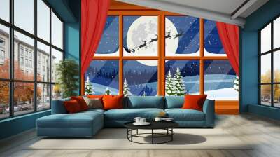 Santa claus and his reindeer in window Wall mural