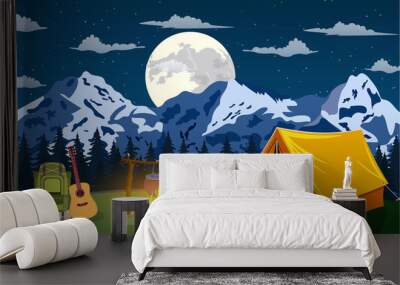 vector flat illustration camping. Wall mural