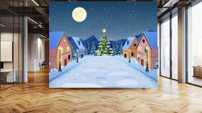 winter city street in cartoon Wall mural