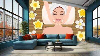 Woman having beauty treatment. SPA beauty and health concept. Vector illustration in flat style Wall mural