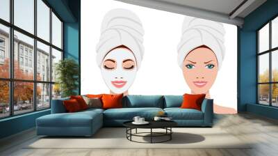 woman with facial mask and with healthy blush on her face Wall mural