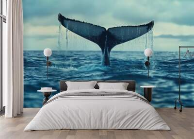 A whale tail in the ocean Wall mural