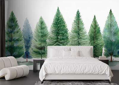 hand painted watercolor evergreen trees for festive winter and christmas decor Wall mural