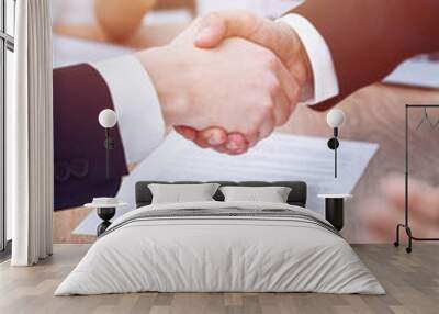 Business people shaking hands at meeting or negotiation in the office. Handshake concept. Partners are satisfied because signing contract Wall mural