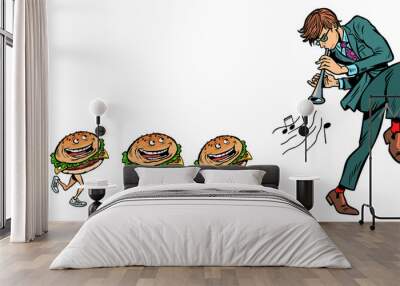 burgers go for a man with a pipe horn Wall mural