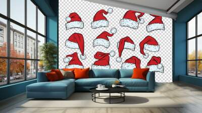 set Christmas hats Santa Claus Wall mural