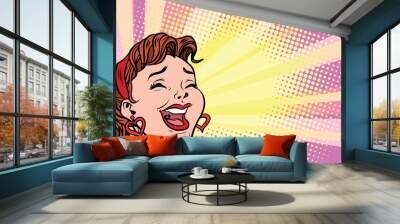 young woman laughs, style pop art poster Wall mural