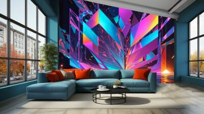 A colorful digital art piece with a lot of different shapes Wall mural