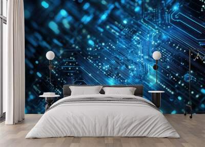 Abstract Circuitry with Glowing Lines Wall mural