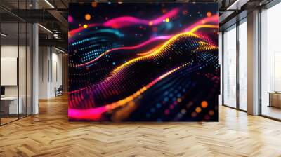 Abstract Digital Art: Colorful Waves of Light Wall mural