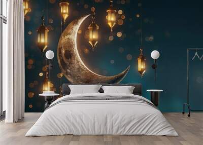 Crescent Moon with Lanterns Wall mural