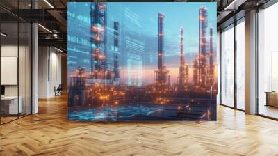 Industrial Complex at Sunset with Digital Overlay Wall mural