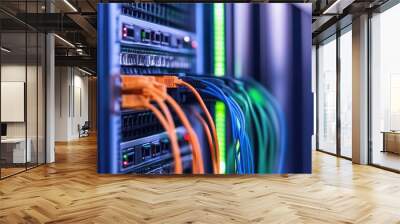 Network Cables Connected to Server Rack Wall mural