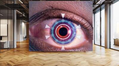 laser or lasik eye surgery concept, african american male brown eyes with digital overlay Wall mural