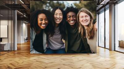 Friendly portrait of happy smiling diverse modern young people friends together, girlfriends women Wall mural